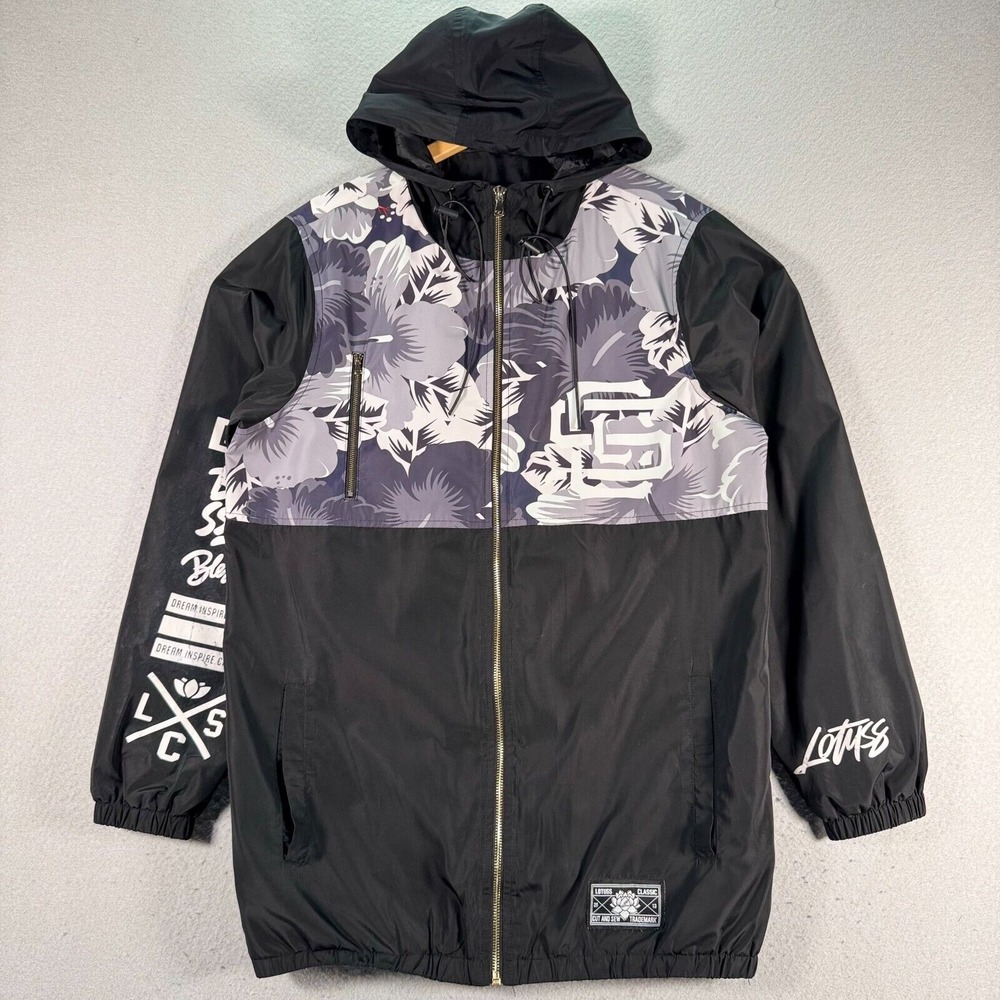 Lotuss Cut & Sew Floral Windbreaker Jacket Adult Large Black Blessed‎ Trademark